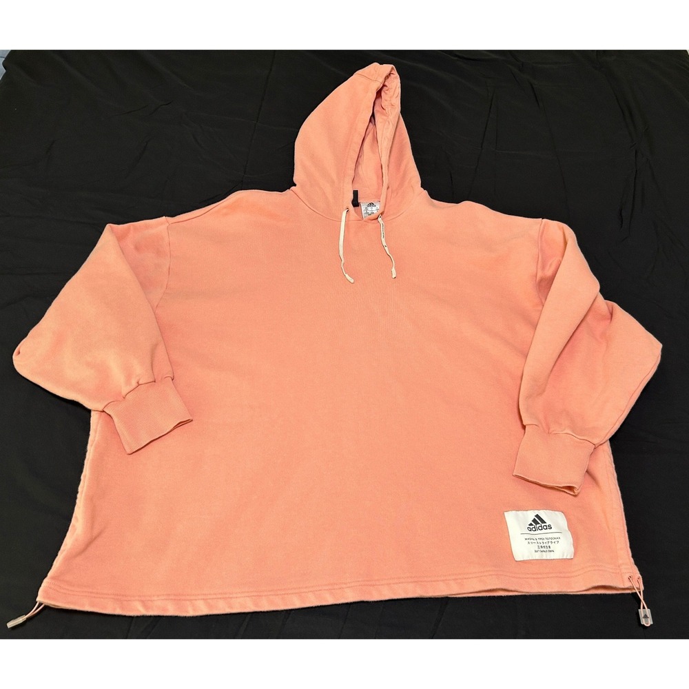 Adidas Three Stripe Life Hoodie Womens Large Peach Coral Oversized Sweatshirt